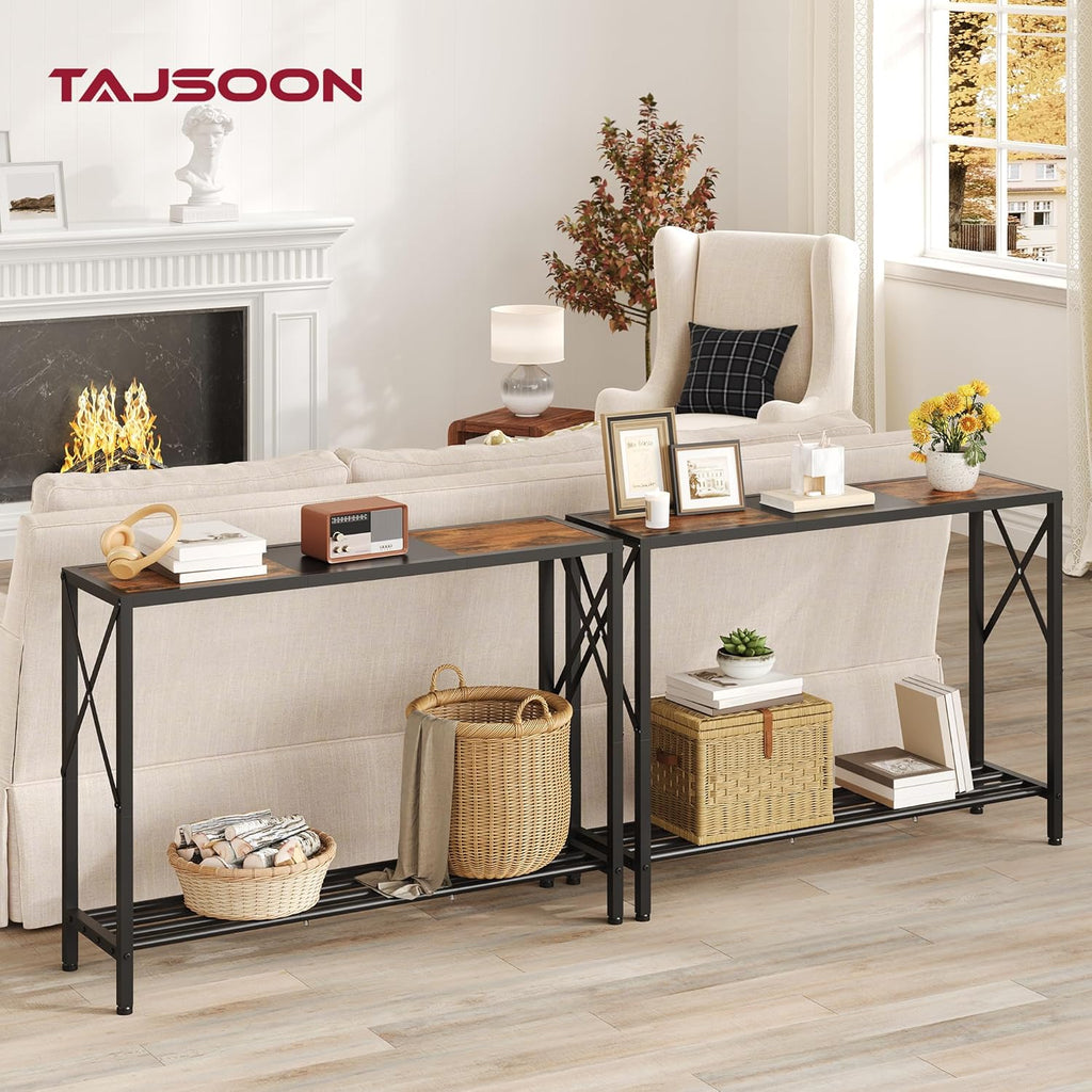Tajsoon Console Table 41.8”, 2-Tier Industrial Entryway Table, Narrow Entrance Sofa Table with Shelves, Hallway, Living Room, Foyer, Corridor, Office, Rustic Brown and Black