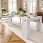 118.2" Modern Extendable Dining Table for 2 to 12 People with Outlet, Space Saving Expanding Table with Storage for Party, Weddings, Meetings, Celebrations (White)
