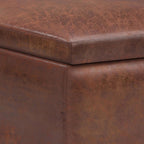 SIMPLIHOME Owen 34" Vegan Leather Storage Ottoman in Distressed Pecan Brown