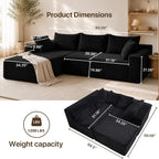 Claiks 94" Couch, L-Shape Corduroy Sectional Sofa, Black | Flexible Module Combination for Living Room, No Assembly, Deep Seat,Stain Resistant Abrasion, Apartment, Includes 1 Ottoman