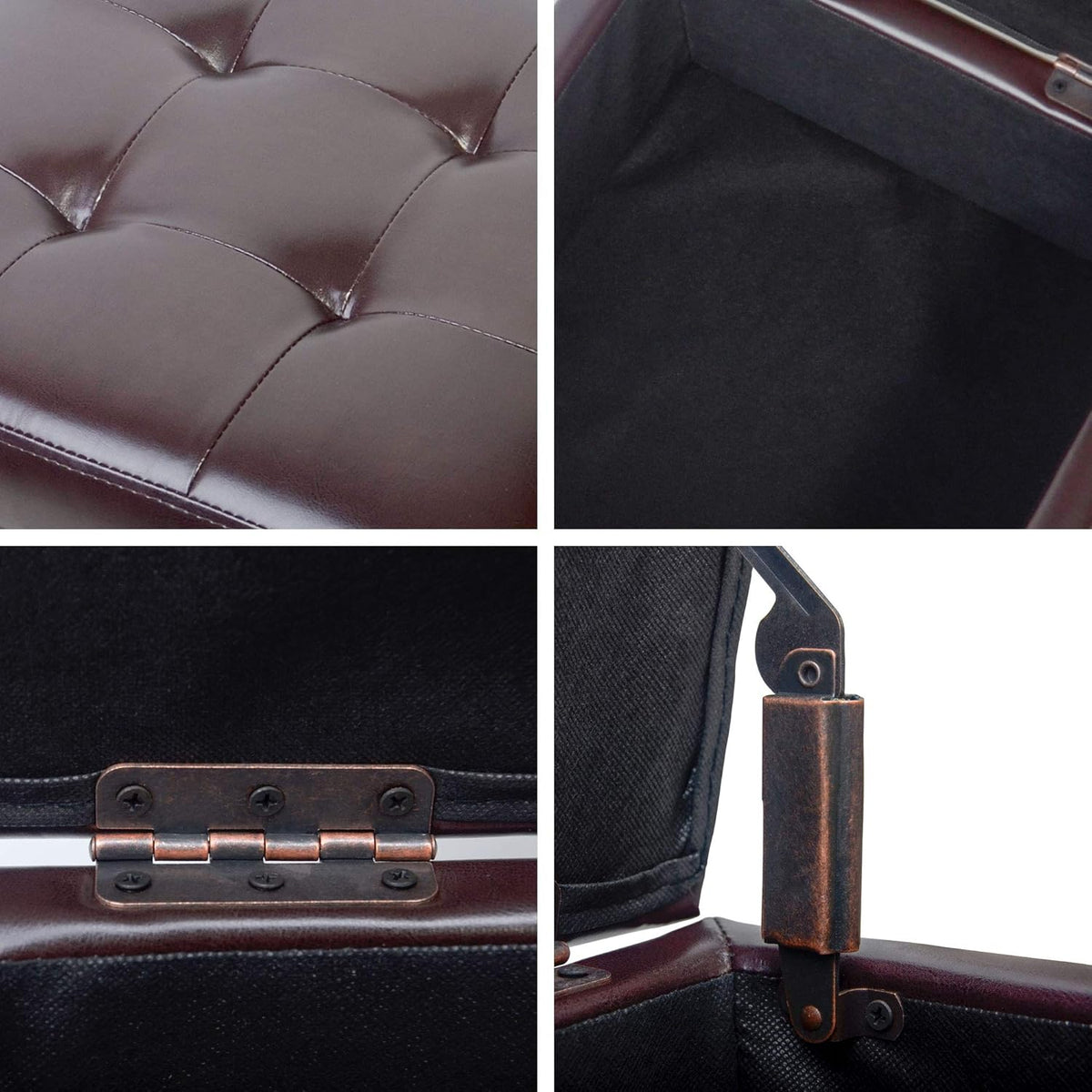 H&B Luxuries Tufted Leather Square Flip Top Storage Ottoman Cube Foot Rest (Brown with Storage)