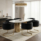 Hyfirm Black and Gold Barrel Dining Chairs Set of 6, Modern Velvet Upholstered Accent Chairs with Curved Back for Kitchen Island, Luxury Comfort Seating Cantilever Metal Frame