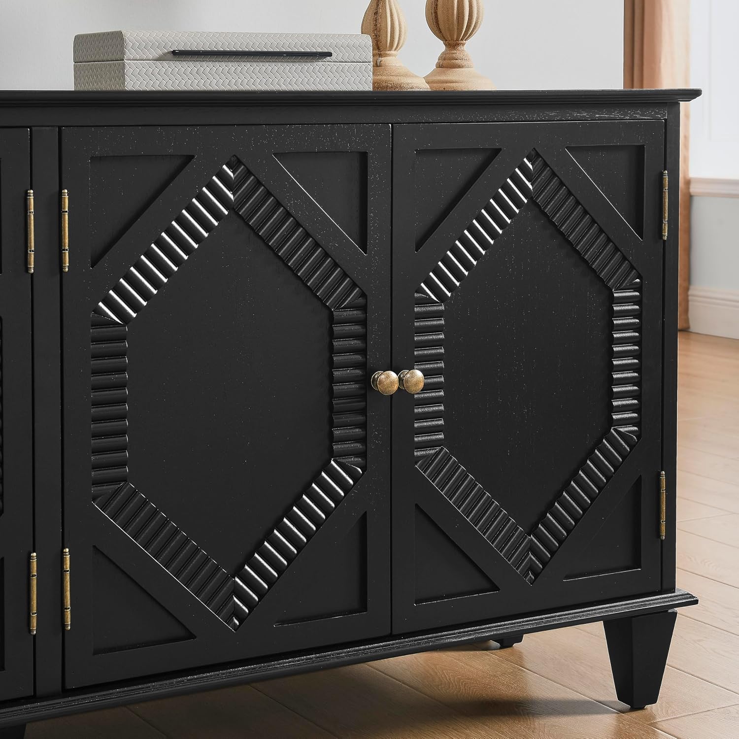 KEIKI 65.2" Mid Century Modern Sideboard Buffet Cabinet with Storage, Walnut Credenza Console Table with Adjustable Shelf, Farmhouse Coffee Bar Wine Cabinet for Living Room, Entryway, Kitchen, Black