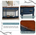P PURLOVE Curved Console Table with 2 Drawers, Retro Sofa Table with Solid Wood Frame and Legs, Half Moon Entry Table for Home Kitchen Entryway (Navy Blue)