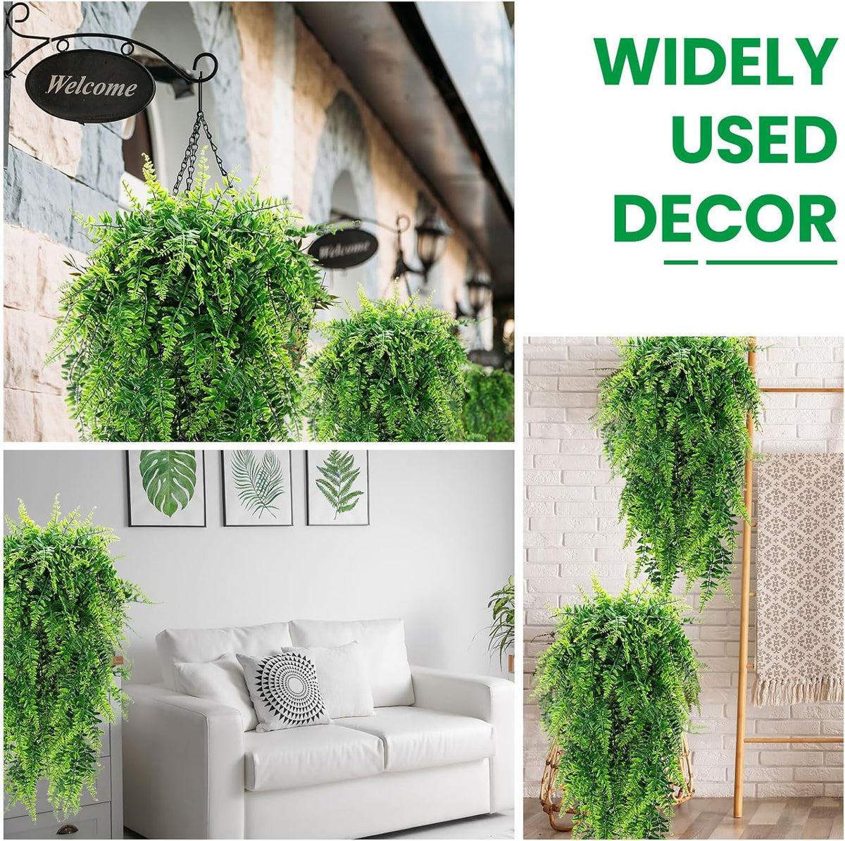 Geosar 20 Pcs Artificial Hanging Plants 32 Inch Hanging Boston Ferns Plastic Fake Plants for Wall Room Garden Wedding Garland Indoor Outdoor Decoration, No Basket