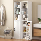 ChooChoo Narrow Kitchen Pantry Storage Cabinet, Slim Storage Cabinet with Adjustable Shelves and Open Shelves, Tall Freestanding Pantry Cabinet for Small Spaces, Kitchen, Dining Room, Bathroom, White