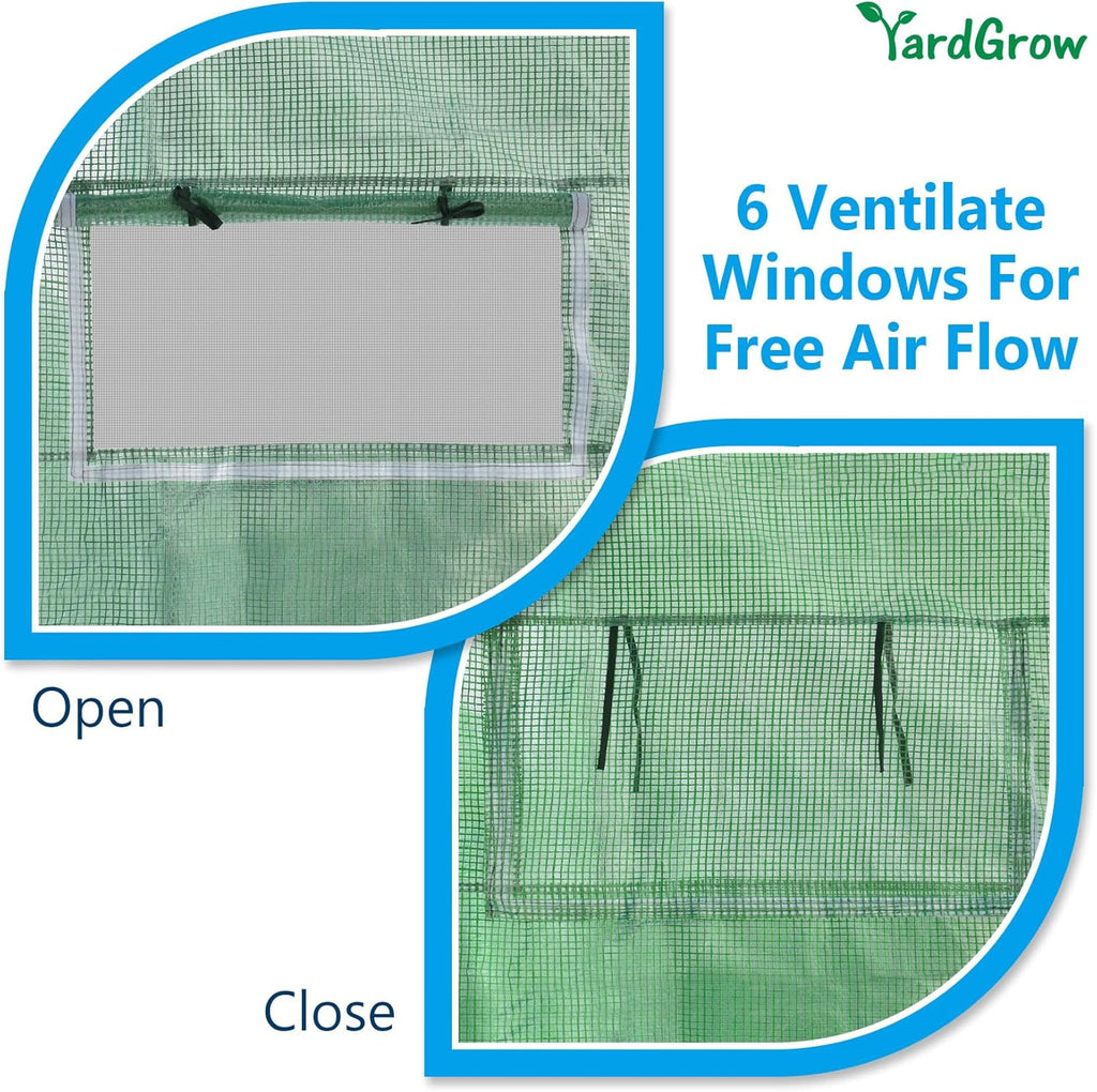 YardGrow Greenhouse Replacement Cover Larger Walk in Outdoor Plant Gardening Greenhouse, 2-Doors with 2 Mesh Windows, Frame Does NOT Included (10'x7'x7')
