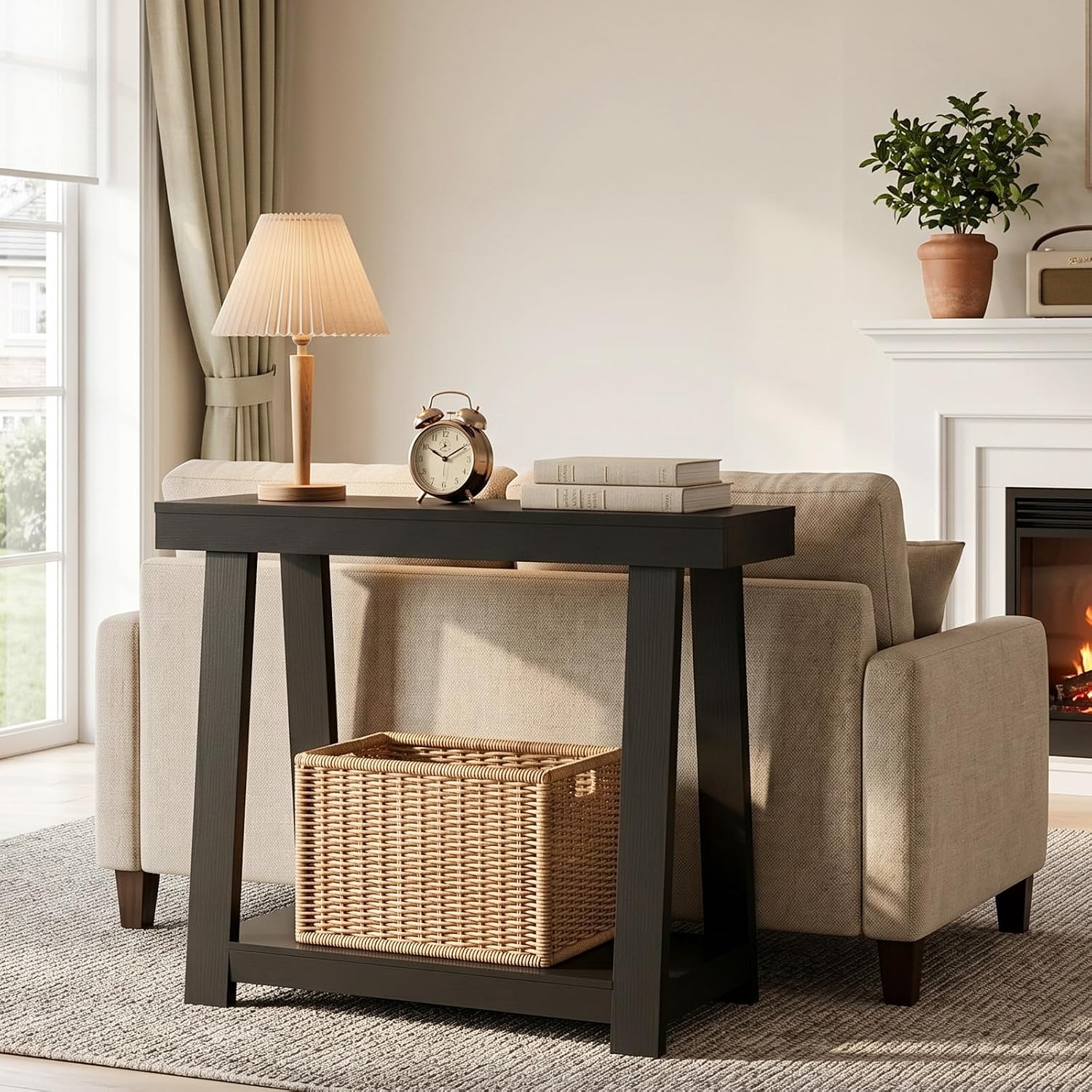 36" Narrow Console Table - 500lb Capacity 2-Tier Entryway Table, 2.6" Thick Top, Easy Clean & 15-Min Assembly, Sofa Table for Small Spaces