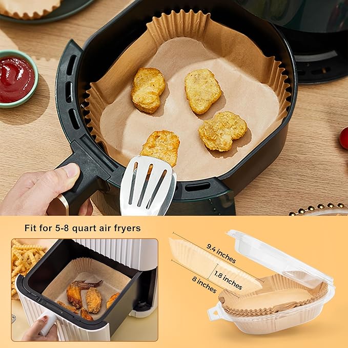 Ctizne Air Fryer Liners Disposable: 200PCS 8 Inch Square Parchment Paper Liner, Non-stick Oilproof Baking Paper Sheets for 5-8 QT Airfryer Basket