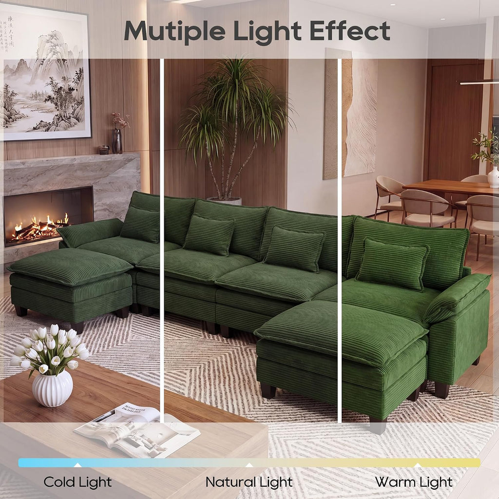 URRED Oversized Modular Sectional Sofa，Solid Green：157" U Shaped | Modern Comfy Cloud Couch with Movable Ottoman and Pillow, Deep Seat Couches for Living Room, Bedroom or Apartment