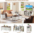 RWYHG Farmhouse TV Stand for 60 in TV, Entertainment Center for Living Room | Adjustable Shelves, Magnetic Glass Door, Sturdy Gourd Base, Wood Grain Top, High Capacity Storage Cabinet, White