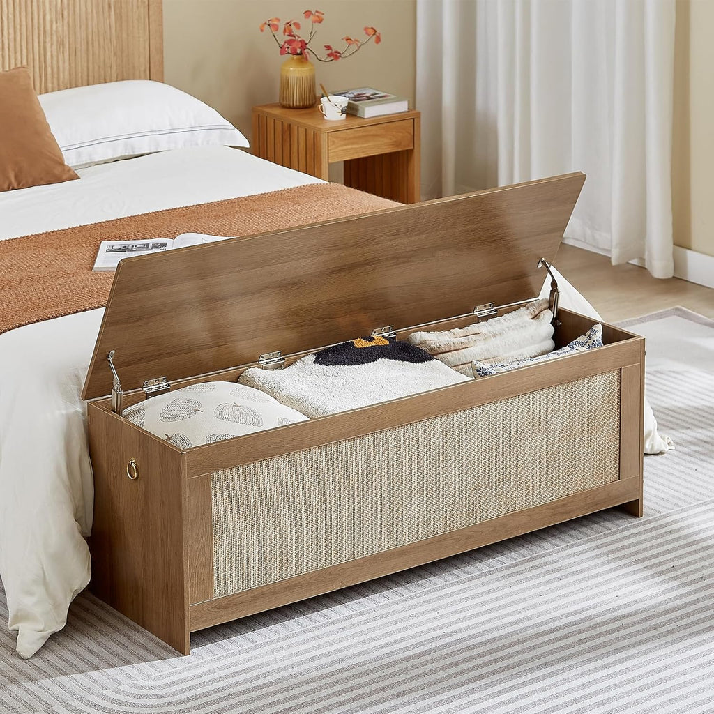 51.2" Storage Chest Extra Large,Storage Bench with 2 Safety Hinges,Wooden Shoe Bench,51.2x15.7x18.3 Inch,Easy Assembly,Storage Bench for Bedroom,Living Room,entryway(Cherry Brown)