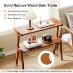 Tribesigns Set of 2 Solid Wood Side Table, 2-Tier Couch End Table with Storage Shelves, Mid-Century Modern Sofa End Table with Cute Legs, Wooden Bedside Table for Bedroom, Living Room, Cherry