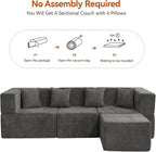 MONVANE 103'' Modular Sectional Sofa, Comfy Chenille Cloud Couch with Ottoman, Modern Convertible L Shaped Couch with Deep Seat, Sectional Couches for Living Room, Bedroom and Apartment, Grey