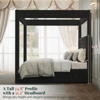 Jocisland King Canopy Bed Frame Velvet Upholstered Headboard, Black