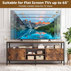 Tangkula Industrial TV Stand for TVs up to 65”, Entertainment Center with 2 Storage Cabinets & 4 Open Shelves, Wooden TV Cabinet with Raised Metal Legs, Media TV Console Table (Backless, Rustic Brown)