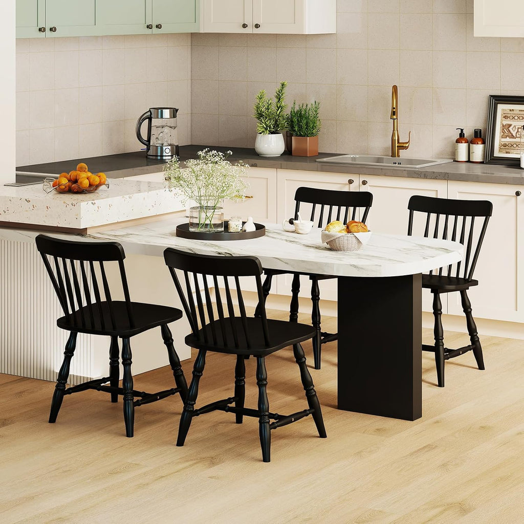 Giantex Black Windsor Dining Chairs Set of 4, Farmhouse Rubber Wood Kitchen Chairs with Turned Legs, Curved Spindle Back & Contoured Sat, Wooden Dining Room Chair for Living Room Restaurant