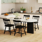 Giantex Black Windsor Dining Chairs Set of 4, Farmhouse Rubber Wood Kitchen Chairs with Turned Legs, Curved Spindle Back & Contoured Sat, Wooden Dining Room Chair for Living Room Restaurant