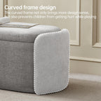 VKNOW 46" Oval Storage Ottoman Bench, Upholstered End of Bed Bench Ottomans Bench Foot Rest, Sherpa Storage Bench for Bedroom, Living Room and Hallway, Light Grey