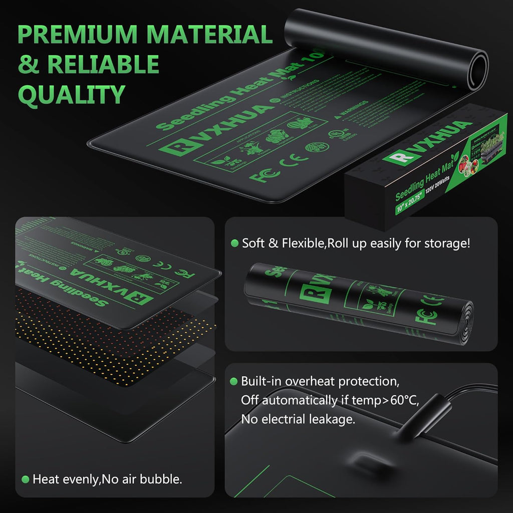 10 x 20.75Inch Seedling Heat Mat for Rapid Seed Germination, Waterproof Plant Heating Pad Seed Starter Warming Mat Indoor for Greenhouse Hydroponic Propagation Brewing Terrarium Reptile,2 Packs
