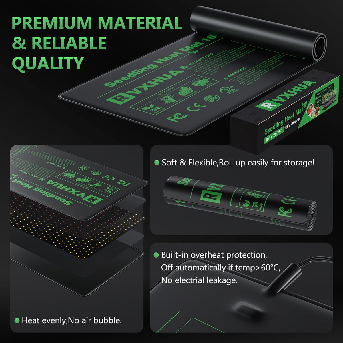 10 x 20.75Inch Seedling Heat Mat for Rapid Seed Germination, Waterproof Plant Heating Pad Seed Starter Warming Mat Indoor for Greenhouse Hydroponic Propagation Brewing Terrarium Reptile,2 Packs