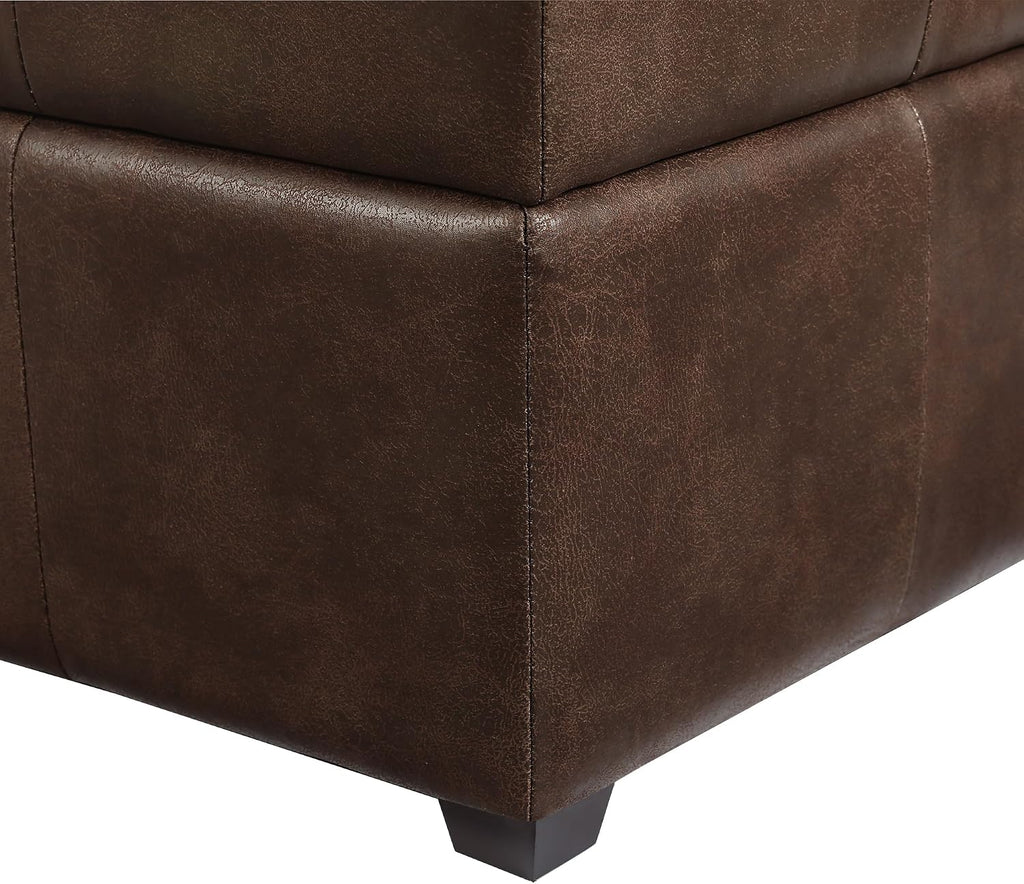 Homebeez 28" Faux Leather Storage Ottoman Bench, Button Tufted Ottoman | Square Coffee Table Ottoman with Wooden Legs for Living Room Bedroom, Mottled Brown