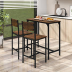 GOFLAME 3-Piece Bar Table Set, Counter Height Pub Table & 2 Barstools with Metal Frame, Industrial Space Saving Dining Set for Kitchen, Dining Room, Bistro, Restaurant, Small Space, Rustic Brown