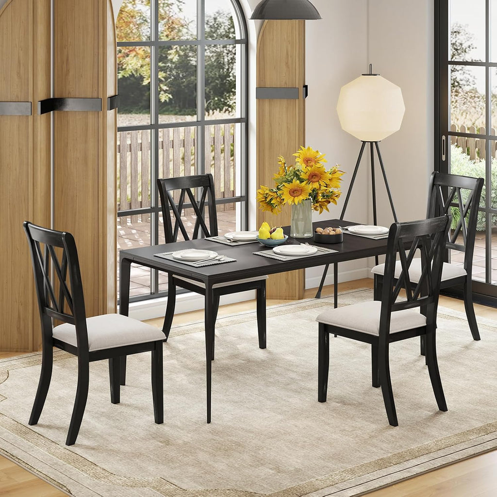 GOFLAME Wooden Dining Chairs Set of 4, Farmhouse Kitchen Chairs with X-Shaped High Backrest and Padded Seat, Armless Side Chairs with Rubber Wood Legs for Dining Room, Living Room, Restaurant