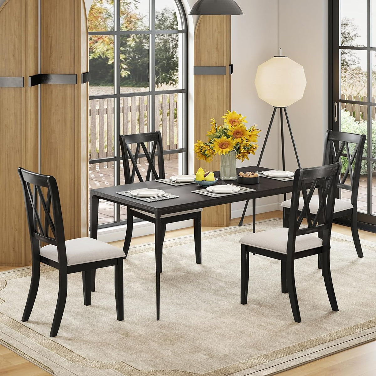 GOFLAME Wooden Dining Chairs Set of 4, Farmhouse Kitchen Chairs with X-Shaped High Backrest and Padded Seat, Armless Side Chairs with Rubber Wood Legs for Dining Room, Living Room, Restaurant
