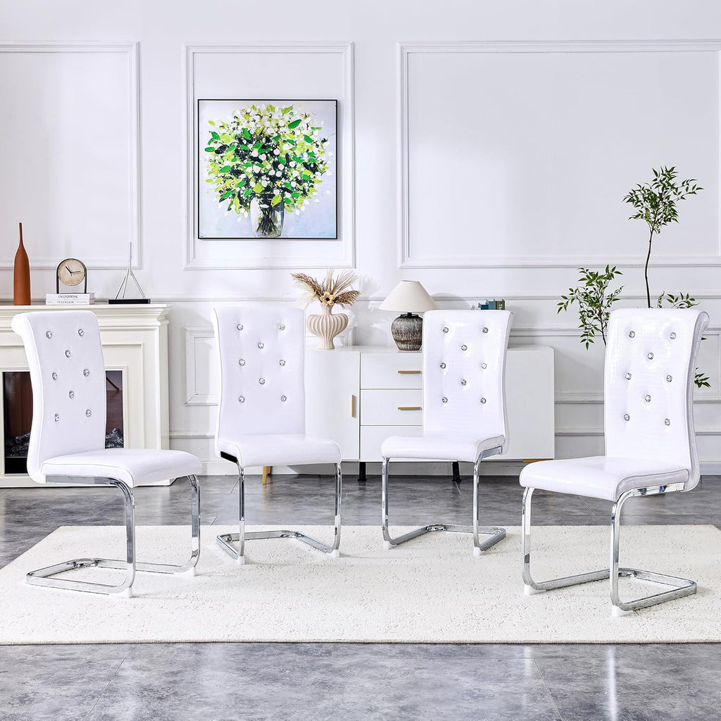 gopop Dining Chairs Set of 4｜Modern Kitchen Chair Set｜Faux Leather Cushion｜High Strength Metal Legs｜Ergonomic Backrest｜Perfect for Dining Room or Kitchen