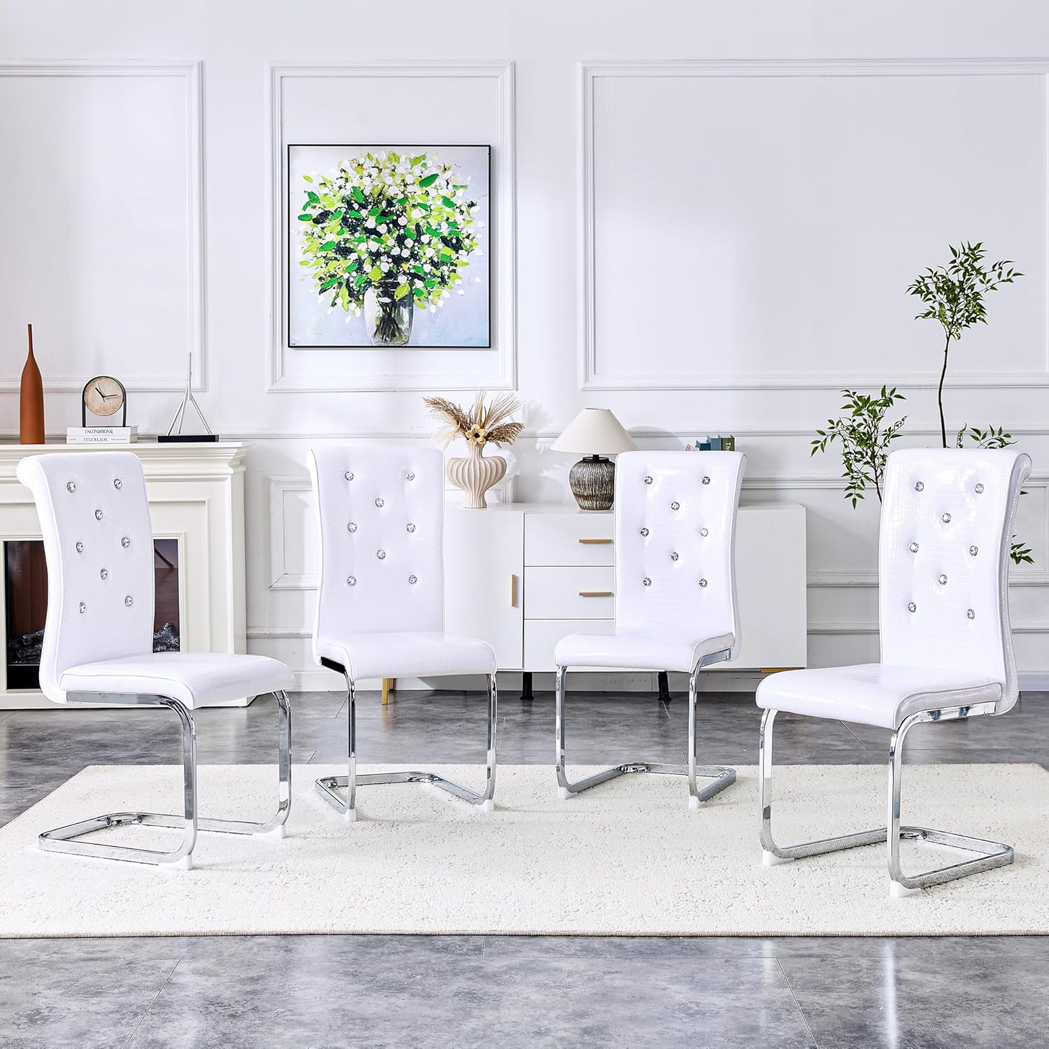 gopop Dining Chairs Set of 4｜Modern Kitchen Chair Set｜Faux Leather Cushion｜High Strength Metal Legs｜Ergonomic Backrest｜Perfect for Dining Room or Kitchen