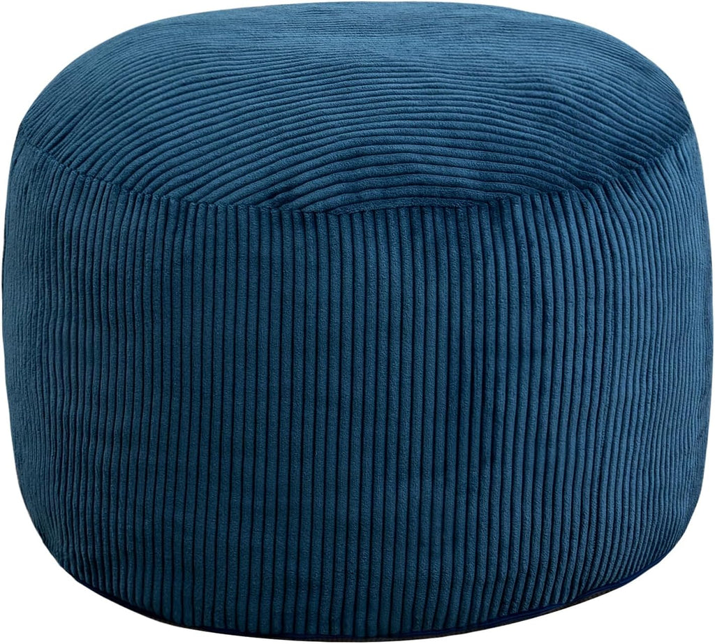 Round Stuffed Pouf Ottoman (Blue, 26" D x 26" W x 18" H)