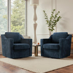 Swivel Accent Chairs Set of 2, Chenille Upholstered Armchair for Living Room, Modern Armrest Chair Comfy Single Sofa Bedroom Reading Seat with Lumbar Pillow - Navy