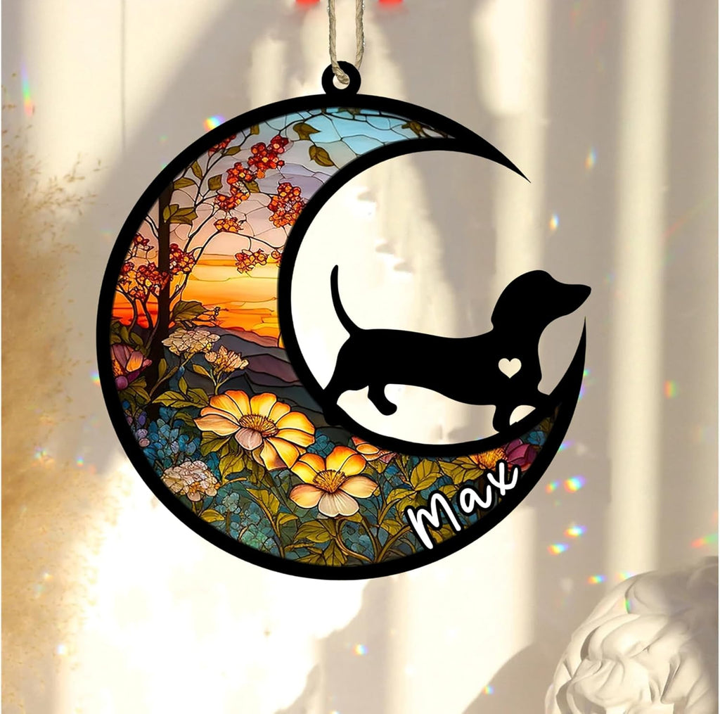 Personalized Dog Memorial, Custom Name Dachshund Dog Christmas Ornament with Name, Custom Breeds, Pet Loss Light Catcher, Gifts for Lovers Loss of Pet Sympathy on Mothers Day Christmas