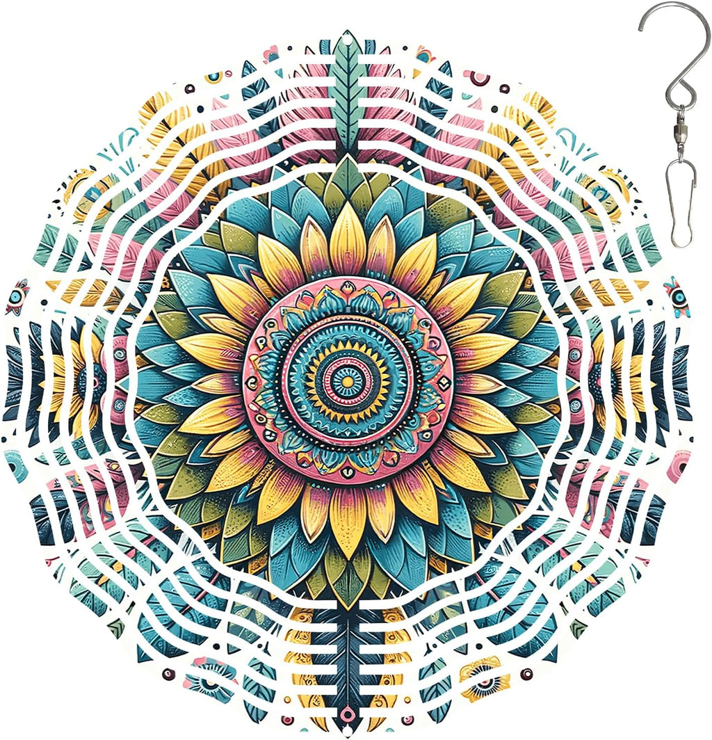 Mandala Wind Spinner for Yard and Garden 3D Stainless Steel Wind Spinner Unique Gift Outdoor Metal 10 inch 3D Mandala Wind Sculptures with Unique Visual Effect