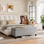 YESHOMY 47 Inches Ottoman with Storage, Light Grey Linen | Storage Bench with Legs, Ottomans for Living Room, Entryway, Adjustable & Movable, Easy Assembly