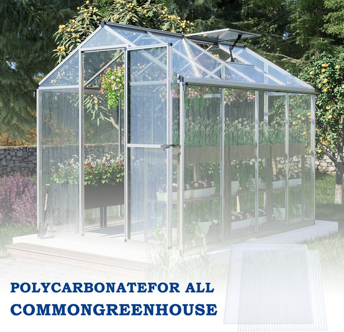 BPS 6Pcs 24'' (W) x 64'' (L) x 0.16'' Polycarbonate Panels, Waterproof UV Protected Reinforced Sheets, Outdoor Greenhouse and Gazebo Covering, Twin-Wall Clear Sheets