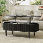 EAG Fluted Lift Top Coffee Table with Hidden Compartment, Modern Oval Coffee Table with Storage, Fully Wood Center Table for Living Room, Office, Black