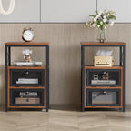 VECELO End Side Table, Modern Night Stand with Storage Space and Door, Set of 2 Nightstands for Living Room,Bedroom,Lounge, Rustic Brown