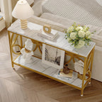 GiftGo Narrow Sofa Table 47.2 Inch, Industrial Sofa Table Behind Couch, Vintage Entry Console Table with Storage for Entryway, Living Room, Foyer, Elegant Design (White and Gold, 47.2)