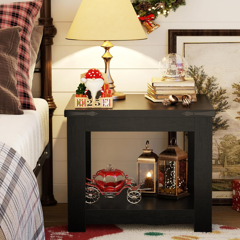 Homieasy Black End Table, 20x20 Inch Square Side Table for Living Room, Large Wood Accent Table with Storage Shelf, Modern Farmhouse Nightstand Bedside Table, Black