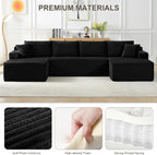 Tmsan 133.5" Black Sectional Sofa Couches for Living Room, Oversized U Shaped Cloud Modular Set with Cup Holders & Side Pockets & Deep Seat, Comfy Corduroy Foam Compressed No Assembly