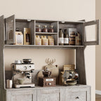 Kitchen Pantry Cabinet with Storage, Buffet Cabinet with Countertop for Microwave Stand, Tall Sideboard Storage Hutch Cabinets with LED, 3 Drawers & Adjustable Shelves for Dining Room, Grey