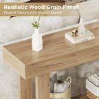 Console Table for Entryway, 47.2" Narrow Farmhouse Sofa Table with Thick Tabletop & Storage Shelf, 2-Tier Modern Wooden Entryway Industrial Table for Hallway, Living Room, Foyer, Behind Couch, Natural