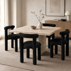 Black Sherpa Dining Chairs Set of 4, Armless Upholstered Boucle Kitchen Chairs with Backs Comfy Accent Side Chair for Living Room, Dining Room, Reception