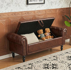 Furniliving 51” End of Bed Storage Bench, Bedroom Bench with Button-Tufted, Upholstered Storage Ottoman Benches Window Bench with Storage, Leather Bench for Living Room, Entryway, PU, Darkbrown