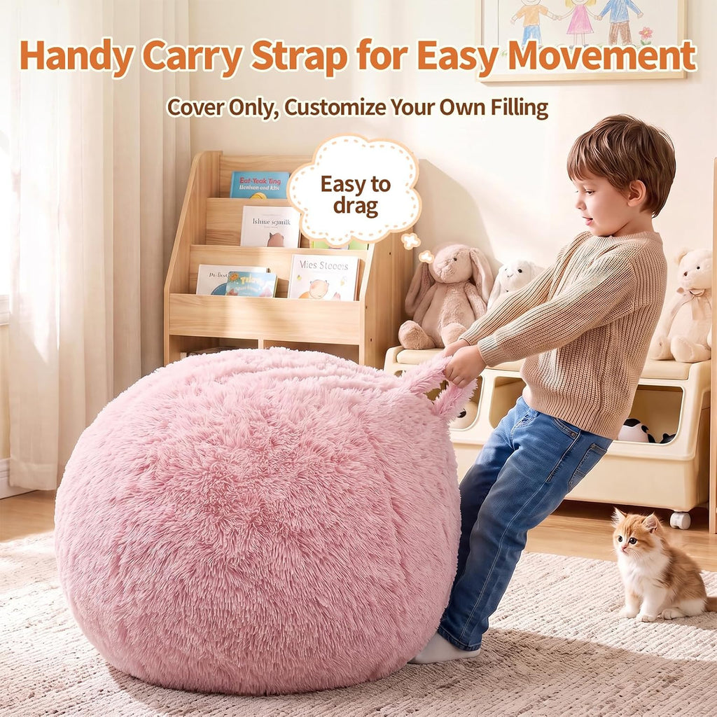 Stuffed Animal Storage Bean Bag Chair Cover, Soft Bean Bag Cover | Fluffy Faux Fur Stuffed Animal Storage Chair, Non-Slip Bottom, Fill with Plush Toys or Blankets, for Kids Teens Adults Girls