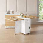 Jocoevol Folding Dining Table for Small Spaces, Foldable Kitchen Table with Drawer, 2-Tier Storage Shelf & Wheels, Space Saving Dining Table for 2 4, Farmhouse, (Natural 47.2" x 23.6" x 29.5")
