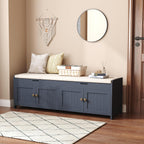 HOMEFORT 54.4" Shoe Bench with Lift Top Storage, Entryway Bench with Cushioned Seat, Wooden End of Bed Bench, Shoe Cabinet Bench with Hidden Storage Space, for Bedroom, Hallway,Blue