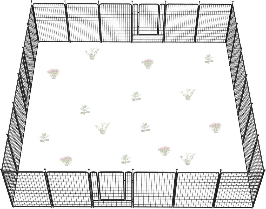 FXW Garden Fence Outdoor for The Yard – 50in(H) x 62.6ft(L) Heavy Duty Metal Animal Barrier for Dog and Rabbit, Decorative Dog Fence, 24 Panels, Black